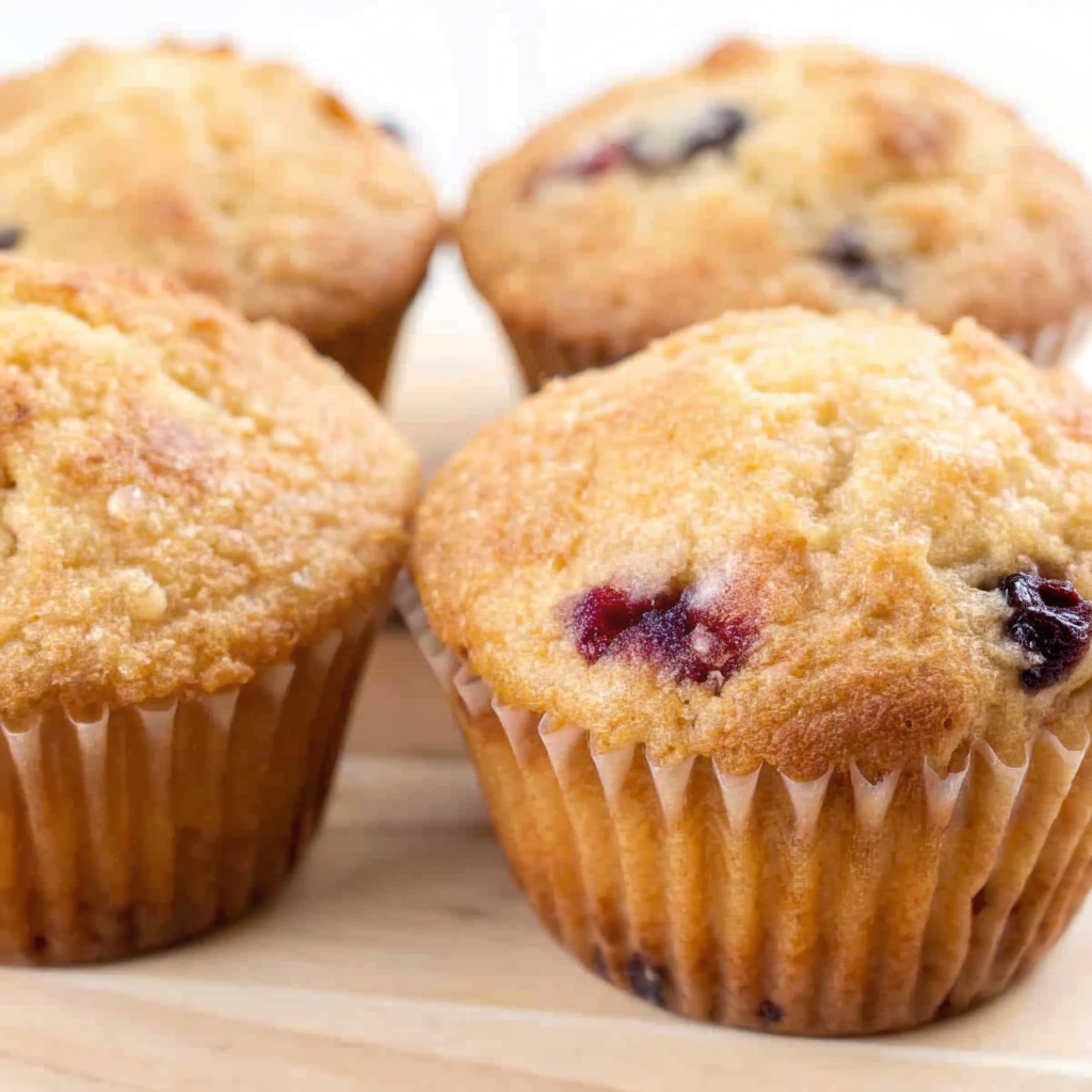Golden Healthier Blueberry Greek Yogurt Muffins topped with fresh blueberries cooling on a wire rack