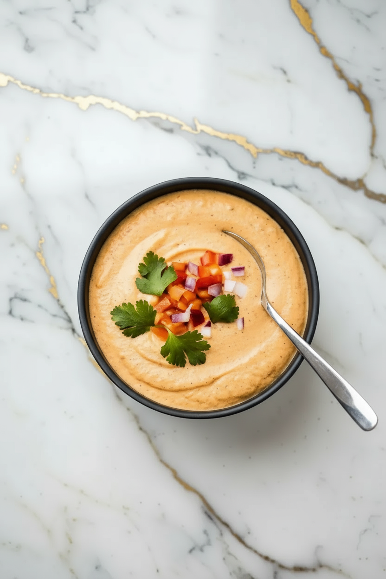 Creamy Easy Cottage Cheese Queso served in a bowl with tortilla chips on the side