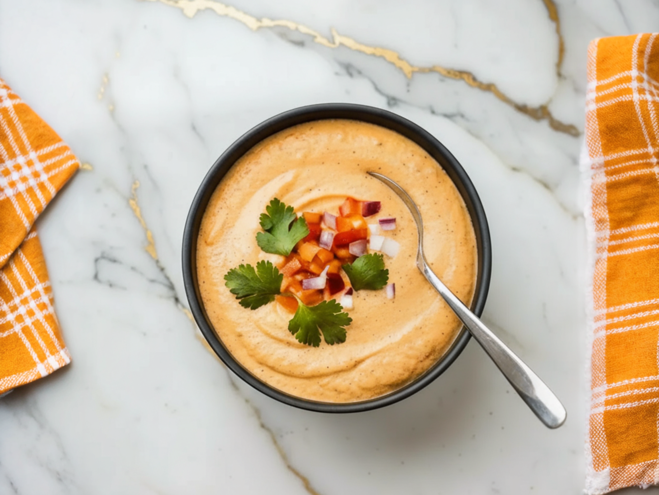 Creamy Easy Cottage Cheese Queso served in a bowl with tortilla chips on the side