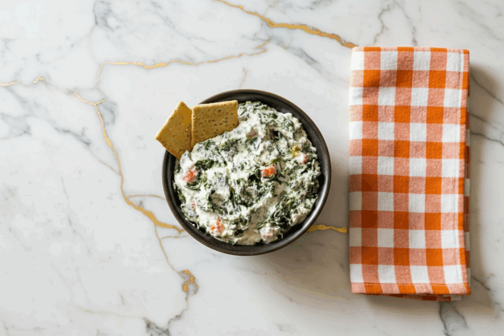 Creamy Spinach Ranch Dip served in a bowl with fresh vegetables and crackers arranged around it