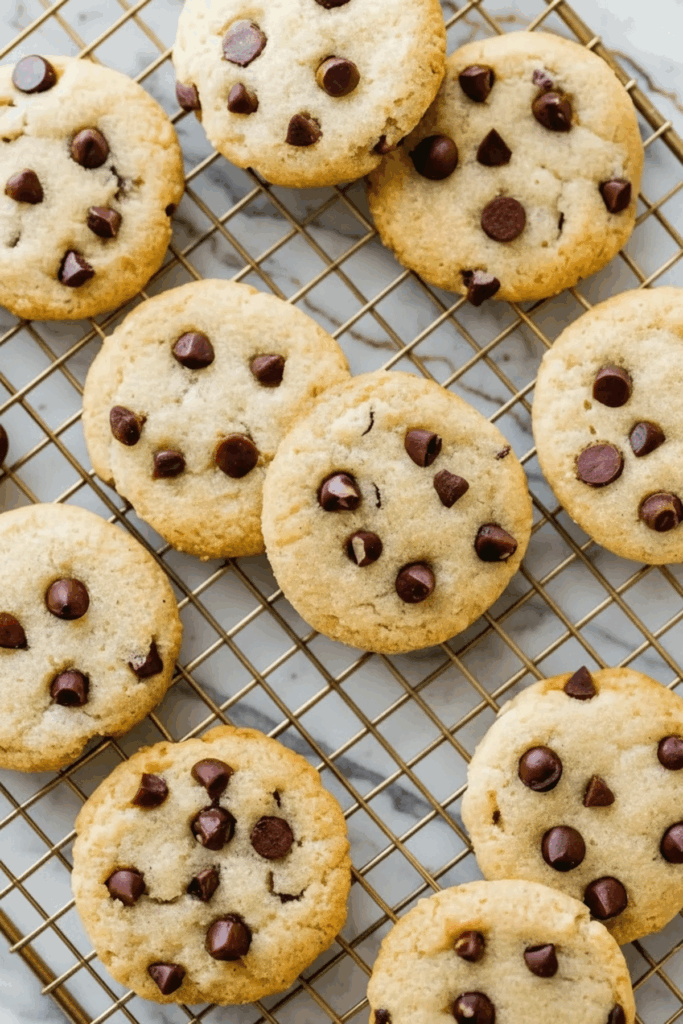 Cottage cheese chocolate chip cookies stacked on a white plate showing soft texture and melted chocolate chips