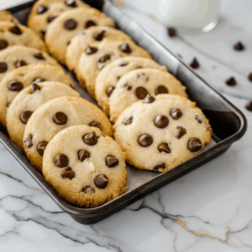 Cottage cheese chocolate chip cookies stacked on a white plate showing soft texture and melted chocolate chips