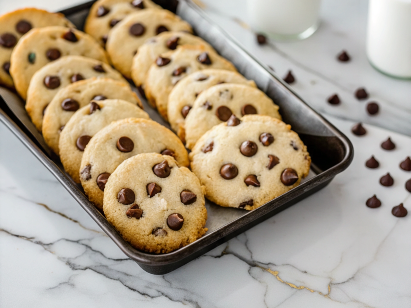 Cottage cheese chocolate chip cookies stacked on a white plate showing soft texture and melted chocolate chips