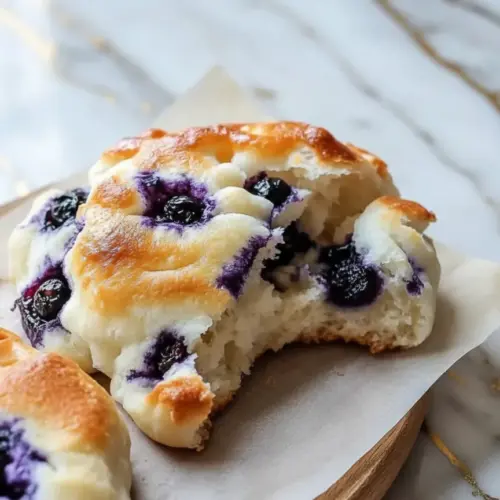 Fluffy blueberry cottage cheese cloud bread stacked on a white plate with fresh berries scattered around
