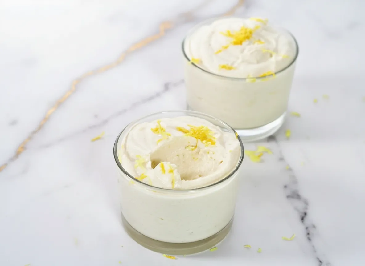 Cottage cheese lemon freezy served in a bowl with fresh lemon slices and mint garnish