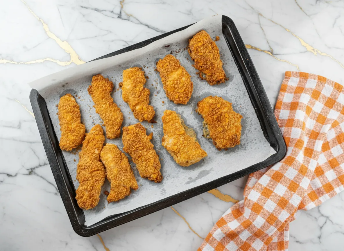 Golden crack chicken tenders ritz crackers with crispy coating on white plate ready to serve