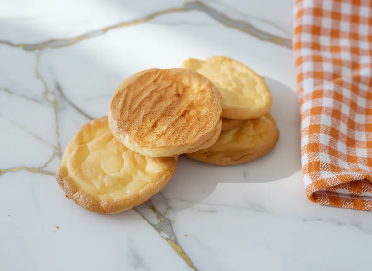 Fluffy cottage cheese cloud bread with golden edges cooling on wire rack showing airy texture and soft interior
